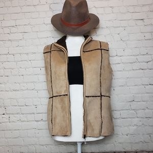 Faux suede patch work vest